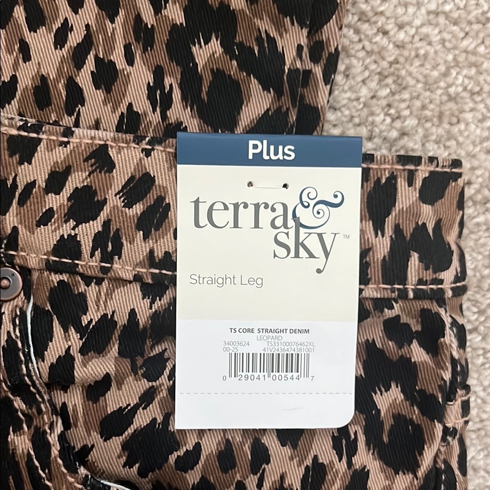 Terra & Sky Animal Print Black Brown Tan Straight Leg Stretch Pants 14W - Picture 5 of 9